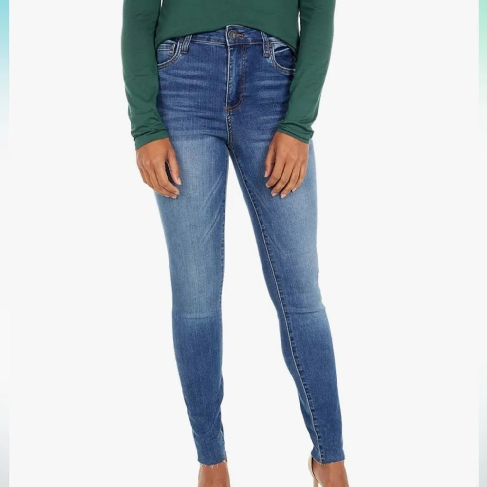 Kut from the Kloth High Rise Frayed-Hem Blue Denim Skinny Jeans Size 12